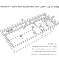 Fregadero de Cocina Doble de Acero Inoxidable 304 Inteligente Ultrasónico, Lavavajillas y Fregadero Cuadrado Multifuncional con Grifo Incluido