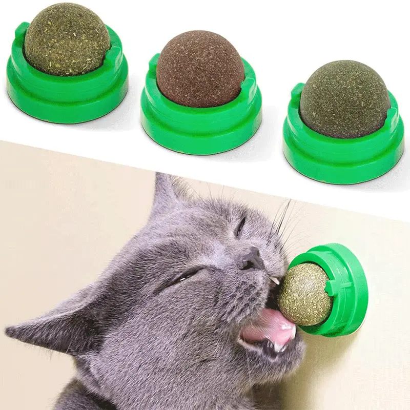 Brinquedo de catnip giratório para gatos, brinquedo interativo de parede para gatos, compatível com catnip, bolas de açúcar, bola inteligente de brinquedo interativo