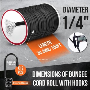 Kit de cordon en macramé tressé robuste et enduit – Cordon élastique antichoc noir de 6 mm de diamètre, longueur personnalisable, pour kayak, porte-vélo, vêtement - Product Image 4