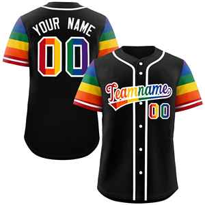 Camiseta de Béisbol Auténtica Personalizada Negra LGBT con Mangas Raglán para el Mes del Orgullo - Product Image 1