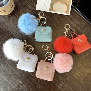 Pom Pom Mini Coin Purse Keychain Hair Ball Pompom Bag Charm Backpack Pendant Girls Gift PU Leather Pouch Wallet Key Chain Wallet