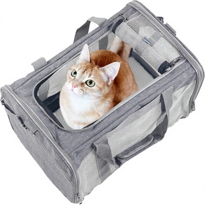 Sac de transport pliable pour chat et <span class=keywords><strong>chien</strong></span>, <span class=keywords><strong>en</strong></span> tissu Oxford souple, avec sangle réglable, approuvé par les compagnies aériennes, grand modèle, gris - Product Image 1