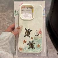 Coque de téléphone pour iPhone 18 13 11 XR 17 13 Pro Max, motif imitation cuir, thème marin, tortues marines