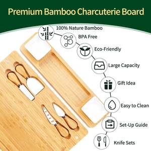 <span class=keywords><strong>Grande</strong></span> <span class=keywords><strong>planche</strong></span> à fromage en bambou personnalisée avec ensemble d'outils pour servir du fromage pendant les vacances de Noël Idée cadeau - Product Image 3