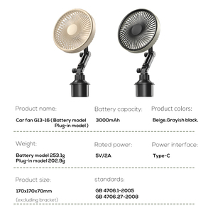 Ventilateur de <span class=keywords><strong>voiture</strong></span> portable MEMO G13, grand format, pour porte-gobelet, moteur sans balais, 3 vitesses, <span class=keywords><strong>silencieux</strong></span>, rechargeable par USB, pour l'intérieur de la <span class=keywords><strong>voiture</strong></span> - Product Image 2