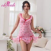 Chemise de nuit sexy unique en maille à imprimé cœur noir, élégante lingerie sexy mature, nuisette sexy pour filles, vêtements sexy lingerie