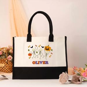 Custom <b>Large</b> Capacity Cotton <b>Canvas</b> Halloween Embroidery Winter Tote <b>Bag</b> Eco-friendly Summer Travel Holiday Print Beach Open - Product Image 4
