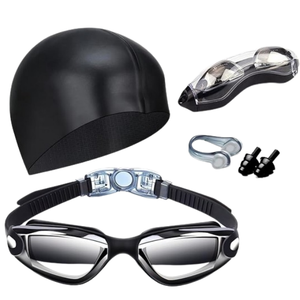 مجموعة مقاومة للماء مع سدادة الأذن والقبعات ، لا تسرب مضادة للضباب حماية من خلال نظارات السلامة ، قبعة السباحة للبالغين - Product Image 1