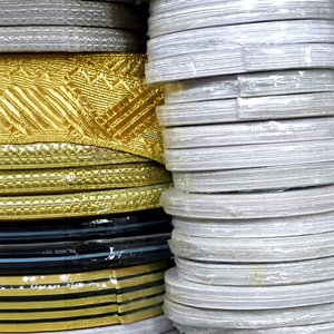 2024 Eco-Friendly Gold Metallic Thread Braids Lace Mesh Ribbon Sequin Embroidered Fabric Polyester/Cotton High Quality Women - Product Image 1