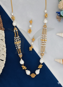 Ensemble de collier long Mala en perles ethniques de style antique, poli or haut de gamme, design fantaisie, élégant pour les fêtes, pour femmes - Product Image 3