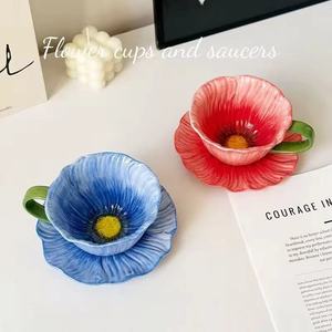 European Luxury Flower Shaped Ceramic Mug 250ML Ceramic Coffee <b>Cup</b> with Plate for Afternoon <b>Tea</b> Cappuccino - Product Image 3