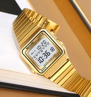 SKMEI 2648 Montre décontractée unisexe pour jeunes, cadran carré, alarme LED, bracelet en acier inoxydable, boîtier en alliage de zinc, étanche 3 ATM