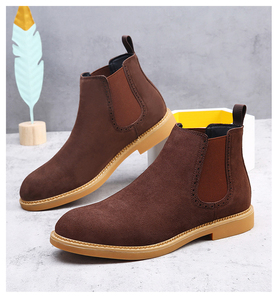 Bottes montantes décontractées en cuir véritable pour hommes, style Derby rétro, avec broguage à bout brosse et détails Wingtip, pour un look semi-formel professionnel - Product Image 4