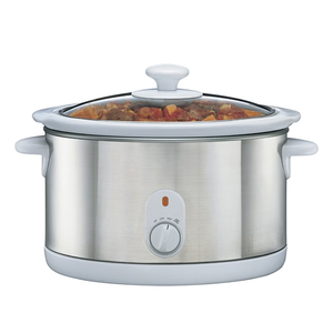 Cuisinière lente <span class=keywords><strong>électrique</strong></span> 4L 4.5L 5L en argent brossé, manuelle, 3 réglages de température, fonction maintien au chaud, compatible lave-vaisselle, couvercle en verre - Product Image 1