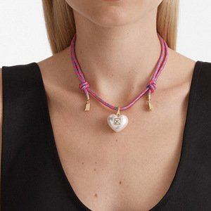 Bracelet-<span class=keywords><strong>collier</strong></span> tendance et élégant en chaîne de corde en <span class=keywords><strong>nylon</strong></span> plaqué or avec pendentif en forme de cœur en <span class=keywords><strong>perle</strong></span> - Product Image 5