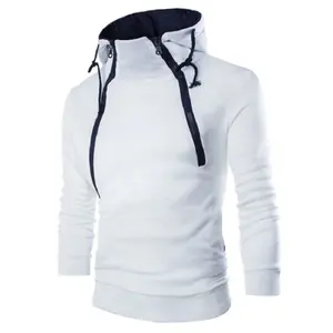 2024 panas baru modis jaket hoodie pria olahraga santai luar ruangan kardigan warna solid ritsleting ganda sweatshirt bertudung