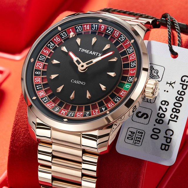 TIMEARTX Men's Roulette Casino Watch Quartz Movement Automatic Rotating Luminous Dial Waterproof Steel Strap Male Clock TA-5031