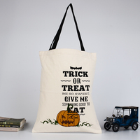 Sac fourre-tout en toile Halloween « Trick or Treat » avec imprimé citrouille, chauve-souris et araignée, sac de courses réutilisable, sac à bandoulière pour enfants, sac cadeau pour bonbons d'Halloween