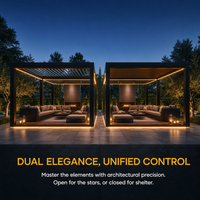 Pergola de jardin moderne, imperméable, bioclimatique, en aluminium, avec toit à lames orientables télécommandées pour terrasse arrière-cour