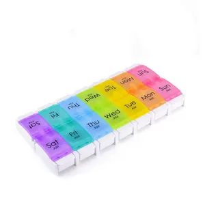 AM PM Weekly 7 Day Pill Box Organizer Rainbow Color 14 Cases Pill Boxes With Easy Push Button Design For Pills/Vitamin/Fish Oil