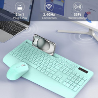 Clavier et souris ergonomiques sans fil, combo clavier pleine taille avec repose-poignets, support téléphone, mode veille, clavier silencieux 2.4G