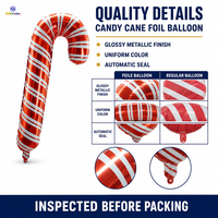 Ballons en aluminium en forme de canne à sucre de Noël de 22 pouces en gros, en stock, OEM/ODM pour fournitures de fête de Noël