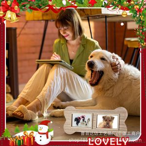 Wooden Bone Shaped Dog Photo <b>Frame</b> Double Picture Desktop Pet Lover Gift Handmade Horizontal - Product Image 3