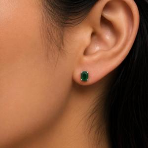 Manufacturer 925 Sterling Silver <b>Emerald</b> Oval Solitaire <b>Stud</b> Earrings for Women - Product Image 2