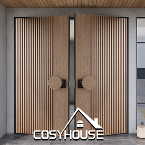 Modern Black Aluminum Double Front Entry Door with Wood Grain Accent Panels Minimalist Luxury Exterior Door - Product Image 6