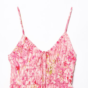 Gran oferta <span class=keywords><strong>Rosa</strong></span> correa de espagueti moda Casual transpirable tejido verano sin cuello Natural mujer patrón Floral Maxi Slip <span class=keywords><strong>vestido</strong></span> - Product Image 2