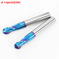 Fresa de punta de bola recubierta HANDERK Hrc65 azul Nano, juego de fresas de extremo de carburo sólido de 2 flautas para herramienta CNC