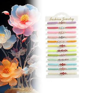 Prezzo di fabbrica all'ingrosso 3 fiori di smalto braccialetto malocchio tessuto a mano bracciale regolabile malocchio set braccialetto - Product Image 2