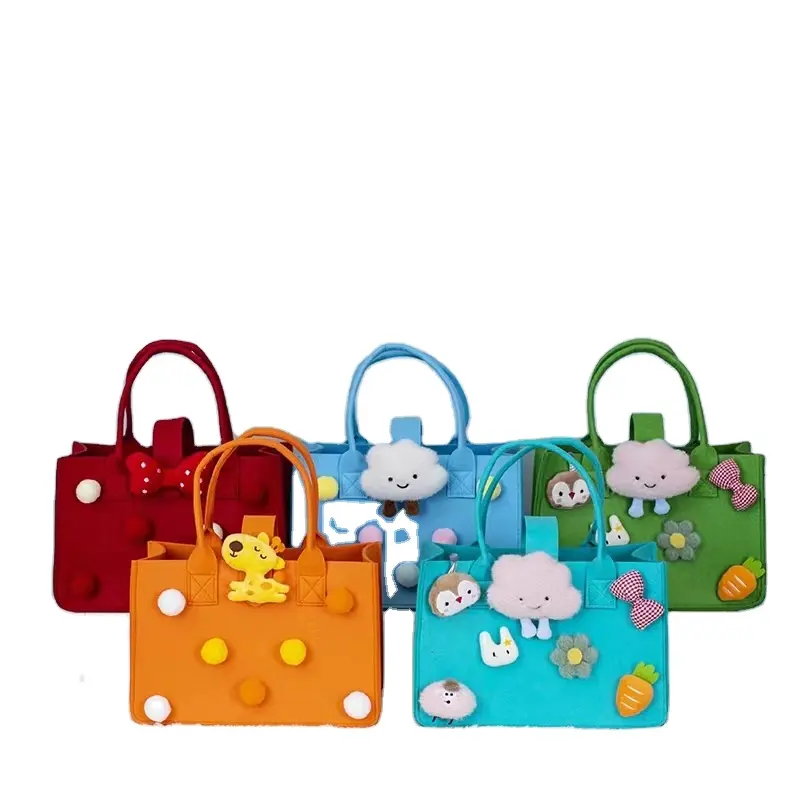 Eco Low MOQ 100 PCS Pink Yellow Green Blue Red Orange Cartoon Felt Mommy Tote Baby Bag For Shopping