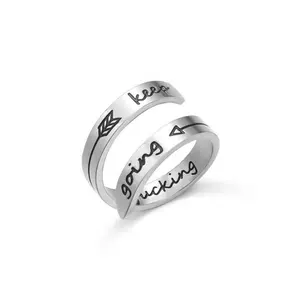 义乌Aceon不锈钢手工双层开放式设计空白印章保持精神女士戒指