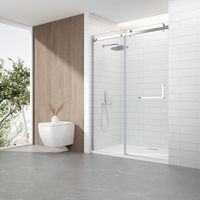 Porte de douche coulissante sans cadre en verre trempé certifiée ANSI Z97.1 avec revêtement facile à nettoyer pour la rénovation de salle de bain