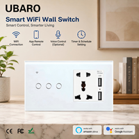 UBARO WiFi 3 Gang Interrupteur Tactile Intelligent Prise Murale Universelle avec Chargeur USB Contrôle à Distance via l'Application Tuya Smart Life et Commande Vocale