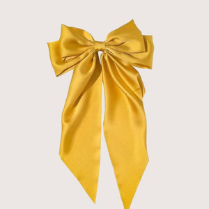 Kuachi Bán Buôn Hot Bán Satin Bow Tóc Clip Retro Thêm Lớn Rắn Màu Dài Ribbon Hai Lớp Satin Tóc Bow Clip - Product Image 3