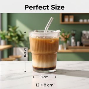 Bicchiere in Vetro Ecologico Scanalato con Coperchio e Cannuccia, Moderno e Semplice per Uso Domestico, Tazza per <span class=keywords><strong>Caffè</strong></span> Freddo e Tè al Latte - Product Image 3
