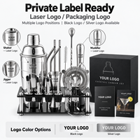 Ensemble de shaker à cocktails en acier inoxydable 304 de 17 pièces, 700 ml, avec support en acrylique, boîte cadeau avec logo personnalisé, kit d'outils de barman pour la maison