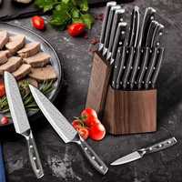 Ensemble de couteaux de cuisine de luxe en acier inoxydable super tranchant, 16 pièces, avec manche en bois Pakka, lames de 5 à 9,5 pouces