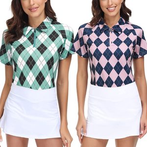 Camisa polo feminina, camisa polo de manga curta estampada - Product Image 1
