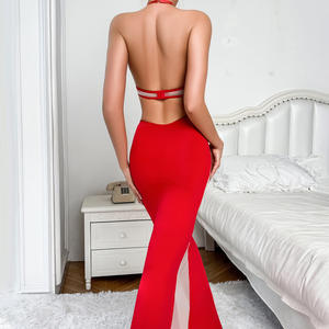 فستان نسائي مثير من خلال فستان طويل 2 طقم رقبة رقبة فستان ضيق مع سروال داخلي متطابق لحفلات النادي والليل - Product Image 4