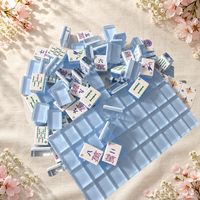 Jeu de tuiles de mahjong américain personnalisé, 3 couches, dos transparent bleu glace, design coloré d'oiseaux, de dragons et de bambous, tuiles de jeu de mahjong