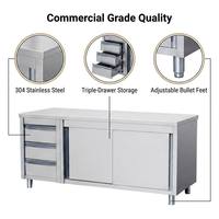 Plan de travail en acier inoxydable 304 pour cuisine commerciale avec 3 tiroirs et 2 portes coulissantes, armoire de rangement pour restaurant et traiteur