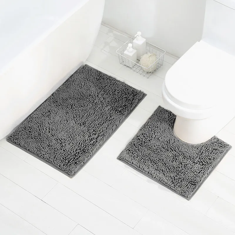 Bathroom 2 Piece Set Washable Luxury Modern Terry Rug 2024 Trend Fluzzy Bathroom Mat Non Slip Soft Chenille Bath Mat