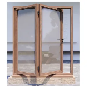 Born China-puertas y ventanas de fábrica, ventanas plegables de seguridad de aleación de aluminio y vidrio, Color madera, personalizadas