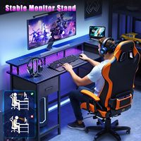 Long bureau d'ordinateur éclairé par LED 5 tiroirs classeur pliable en MDF pour la maison étude chambre travail prises de courant stockage
