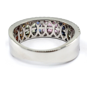 Hong Kong Drop Shipping Bonne Qualité 18k Solid White Gold Real Diamond Véritable Colorful Gemstone Rainbow Band Ring For Women - Product Image 3