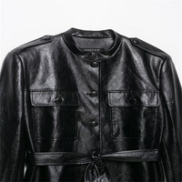 Nouvelle veste pour femme de style français à col rond, manches longues, poche à rabat et ceinture, pour l'automne