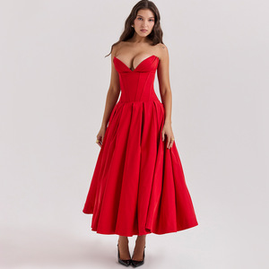 Abito Estivo Sexy con Spalle Scoperte Corsetto a Lisca di Pesce e Schiena Nuda Elegante da <span class=keywords><strong>Donna</strong></span> per Serate di Gala Aderente da Ballo - Product Image 2